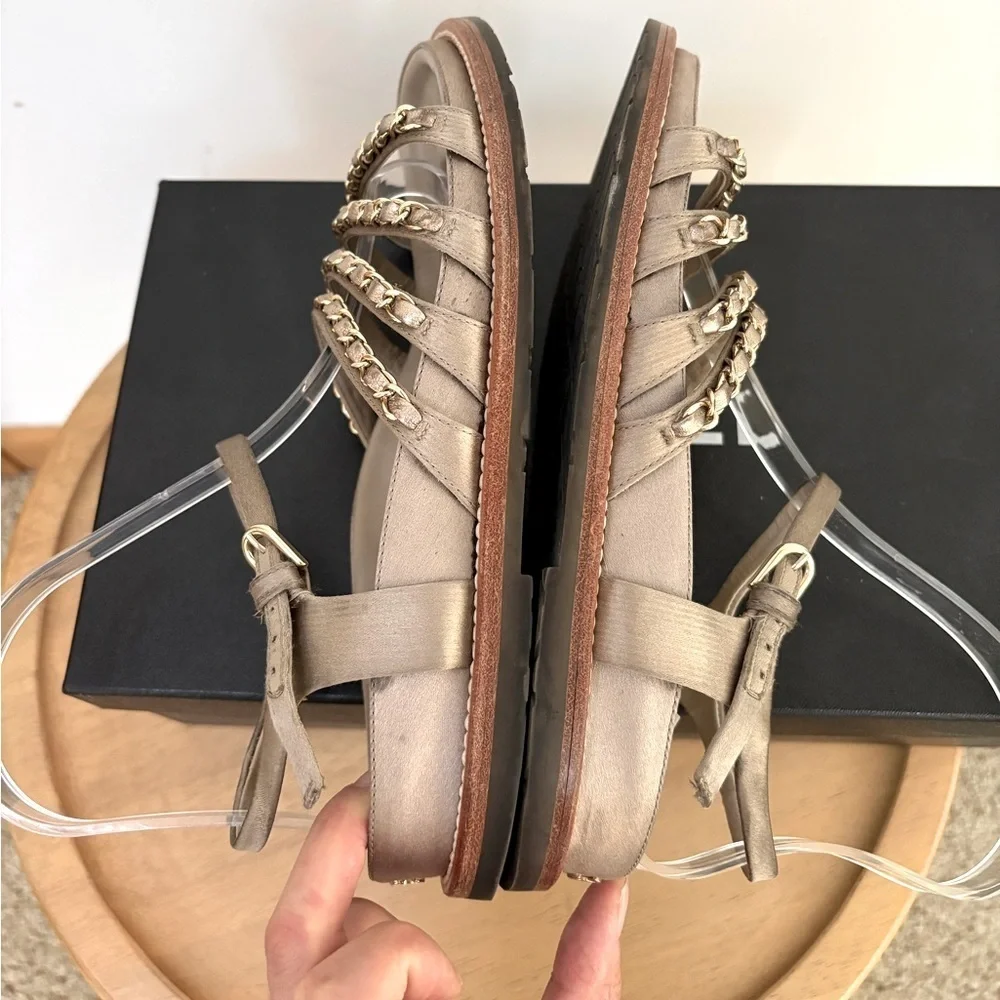 Chanel Satin Chain Strap CC Logo Sandals - Picture 8 of 9